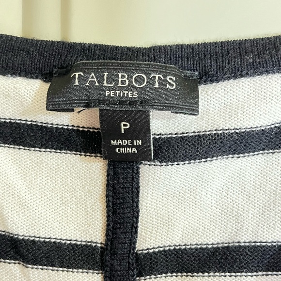 Talbots White and Navy Striped V-Neck Cotton Pullover - Picture 3 of 4